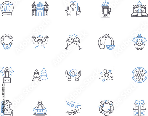 Celebrating people outline icons collection. Commemorate, Salute, Commend, Admire, Honour, Appreciate, Praise vector and illustration concept set. Cherish, Congratulate, Revere linear signs