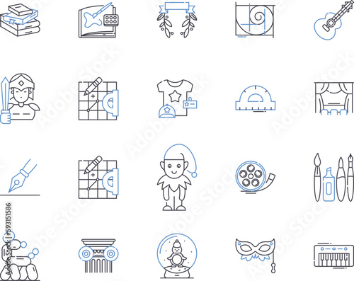 Creative people outline icons collection. Inventive, Artistic, Original, Imaginative, Innovative, Resourceful, Expressive vector and illustration concept set. Visionary, Creative, Perceptive linear