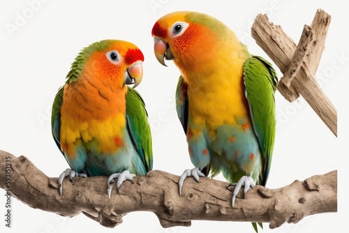 lovebird parrots isolated on white background. Generative AI