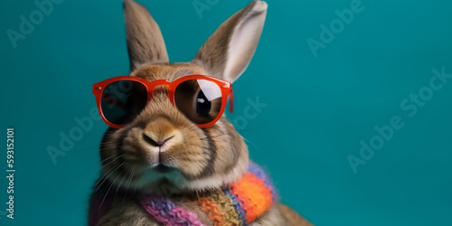 Playful Bunny in Shades Hops into Spring with Style - Generative Ai