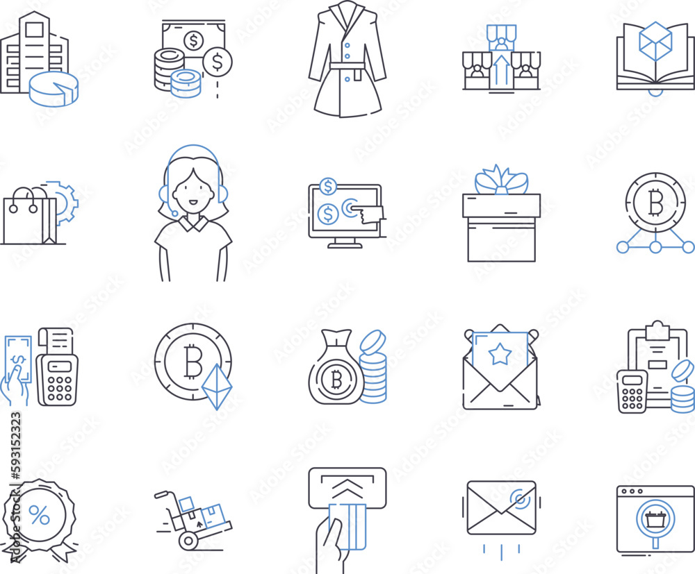 Store and profit outline icons collection. Retail, Shop, Profit, Merchandise, Market, Inventory, Merchandize vector and illustration concept set. Earnings, Sale, Gain linear signs Store and profit outline icons collection. Retail, Shop, Profit, Merchandise, Market, Inventory, Merchandize vector and illustration concept set. Earnings, Sale, Gain linear signs