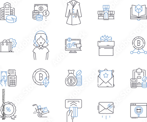 Store and profit outline icons collection. Retail, Shop, Profit, Merchandise, Market, Inventory, Merchandize vector and illustration concept set. Earnings, Sale, Gain linear signs