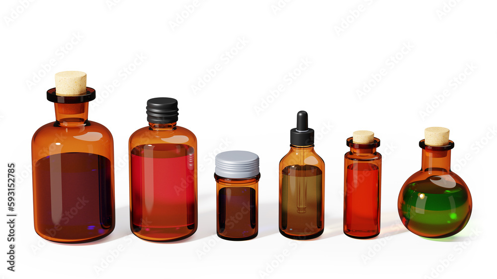 set of brown medicine vintage glass bottles