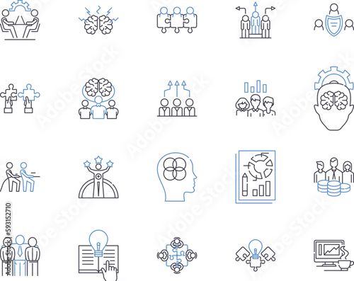 Department colleagues outline icons collection. Co-workers, Peers, Colleagues, Compatriots, Staff, Teammates, Associates vector and illustration concept set. Comrades, Friends, Members linear signs