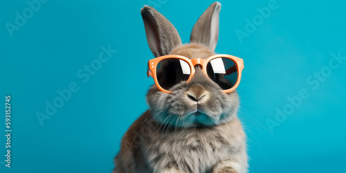Cool Bunny with Shades on a Playful and Vibrant Background - Generative Ai