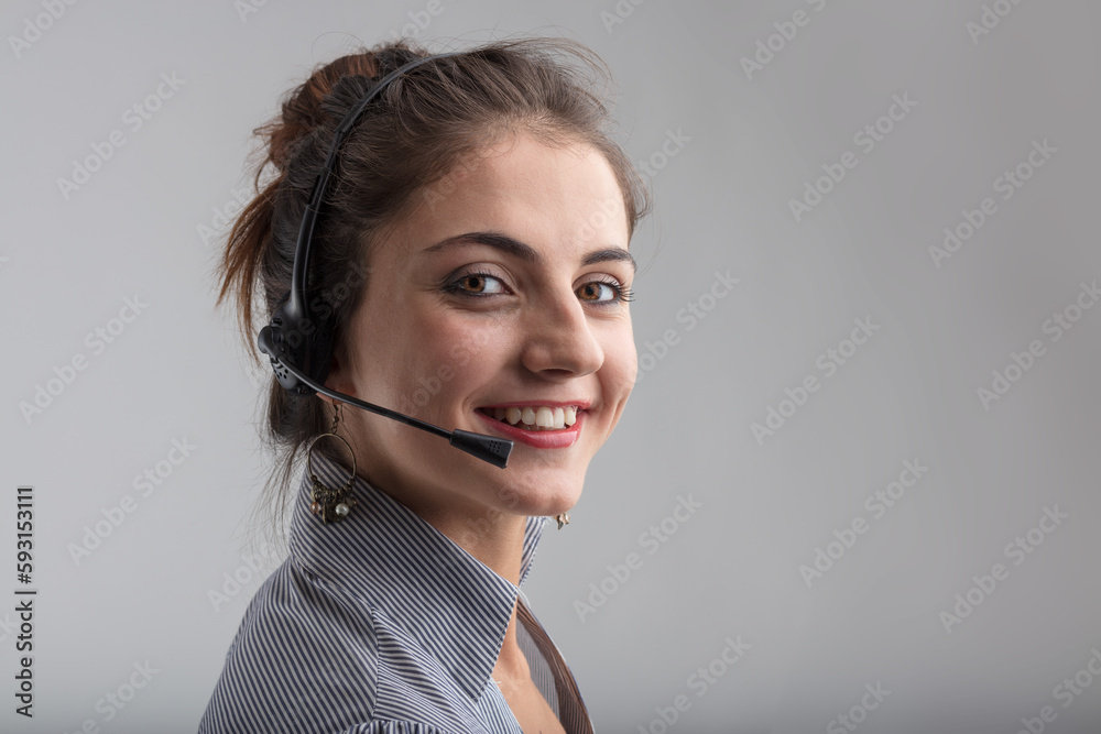 Support service representative, half-body portrait, headset, str Support service representative, half-body portrait, headset, str