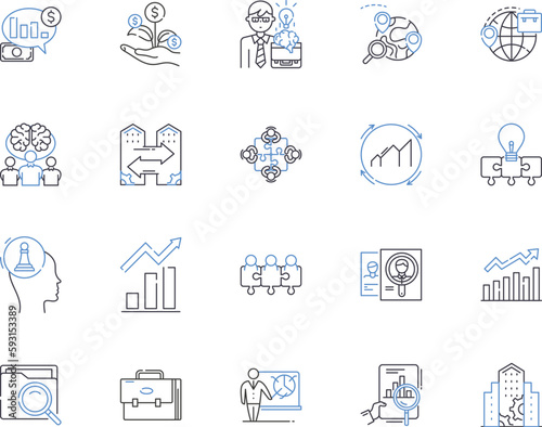 Business metrics outline icons collection. Revenue, Profit, Cost, Efficiency, Demand, Quality, Pricing vector and illustration concept set. Production, Performance, Volume linear signs