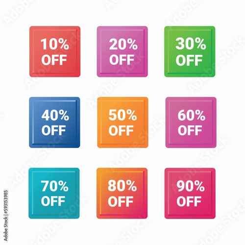 Sale and discount labels 10 to 90 percent off promotion template