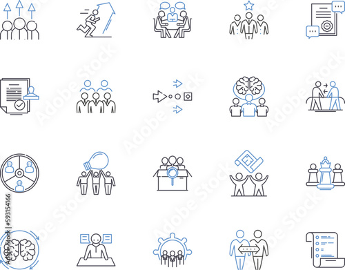 Corporate teambuilding outline icons collection. Corporate, Teambuilding, Retreat, Exercise, Building, Recreational, Activity vector and illustration concept set. Networking, Huddle, Workshop linear