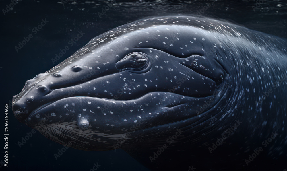 close up photo of Balaenoptera musculus, also known as the blue whale, in its natural habitat. Generative AI