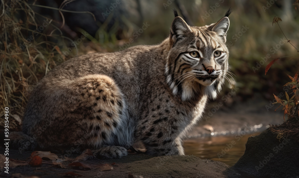 photo of bobcat in a forest. Generative AI photo of bobcat in a forest. Generative AI
