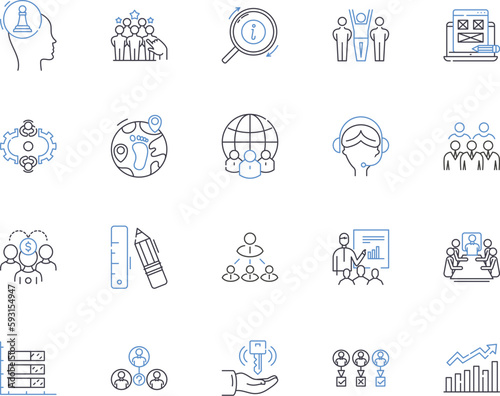 Department colleagues outline icons collection. Co-workers, Peers, Colleagues, Compatriots, Staff, Teammates, Associates vector and illustration concept set. Comrades, Friends, Members linear signs
