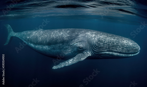 Leinwand Poster photo of Balaenoptera musculus, also known as the blue whale, swimming underwater in the ocean