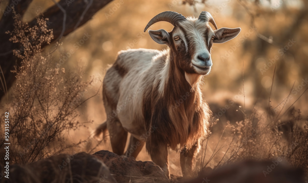 photo of Boer, South African breed of goat in its natural habitat. Generative AI