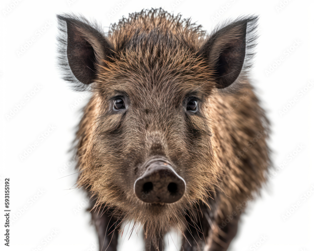 photo of wild boar isolated on white background. Generative AI photo of wild boar isolated on white background. Generative AI
