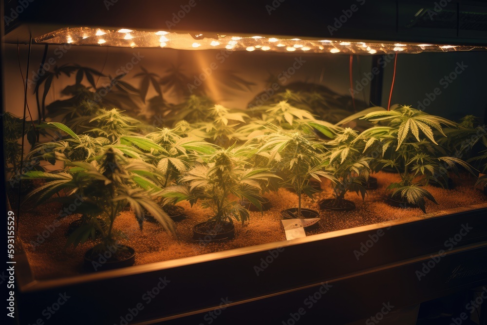highintensity grow light illuminating cannabis plants in indoor garden