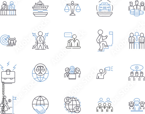 Performance management outline icons collection. Performance, Management, Appraisal, Improvement, Tracking, Measures, Goals vector and illustration concept set. Objectives, Feedback, Productivity
