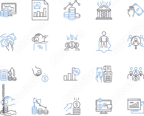 Investment department outline icons collection. Investment, Department, Portfolio, Management, Broker, Asset, Analyst vector and illustration concept set. Fund, Market, Equity linear signs