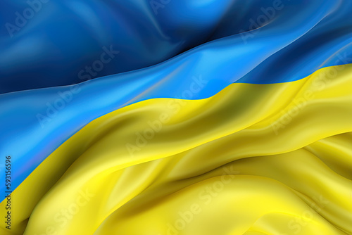 Blue and yellow background, waving the national flag of Ukrainian, waved highly detailed close-up. Created with Generative AI Technology