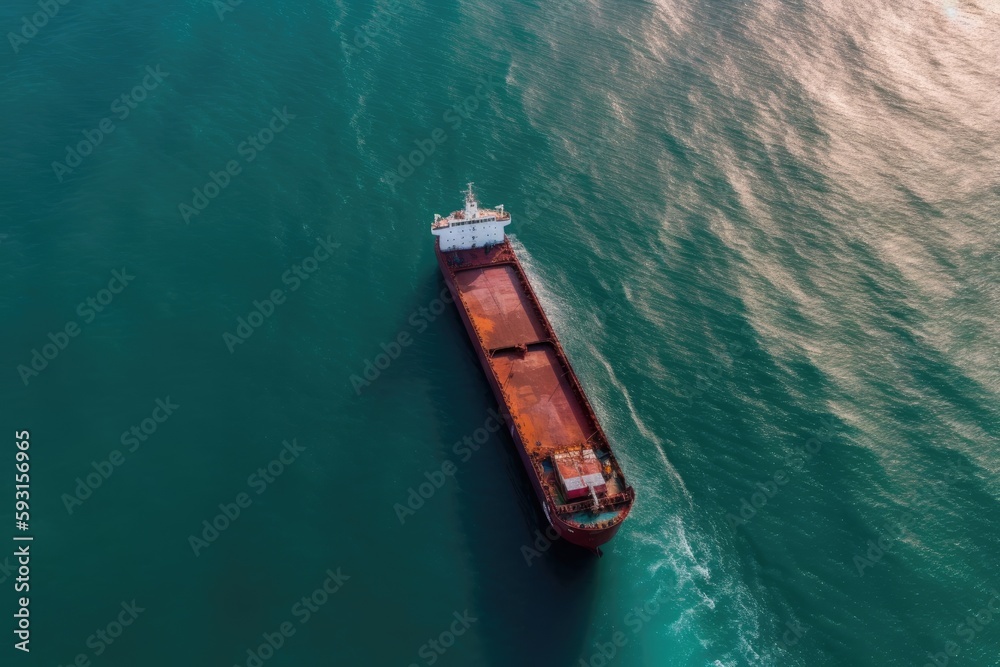 Aerial image of container ship logistics for import, export, or transit. Generative AI