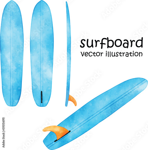 watercolor surfboard vector illustration, summer vector, beach illustration