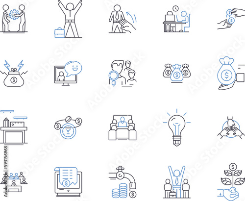Employee advance outline icons collection. Employee, Advance, Salary, Bonus, Wages, Paycheck, Allowance vector and illustration concept set. Reimbursement, Benefit, Stipend linear signs