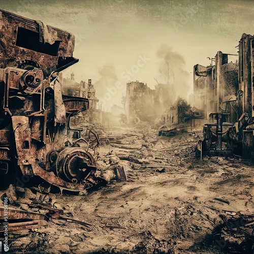 Abandoned distroyed city concept landscape environment Generative AI