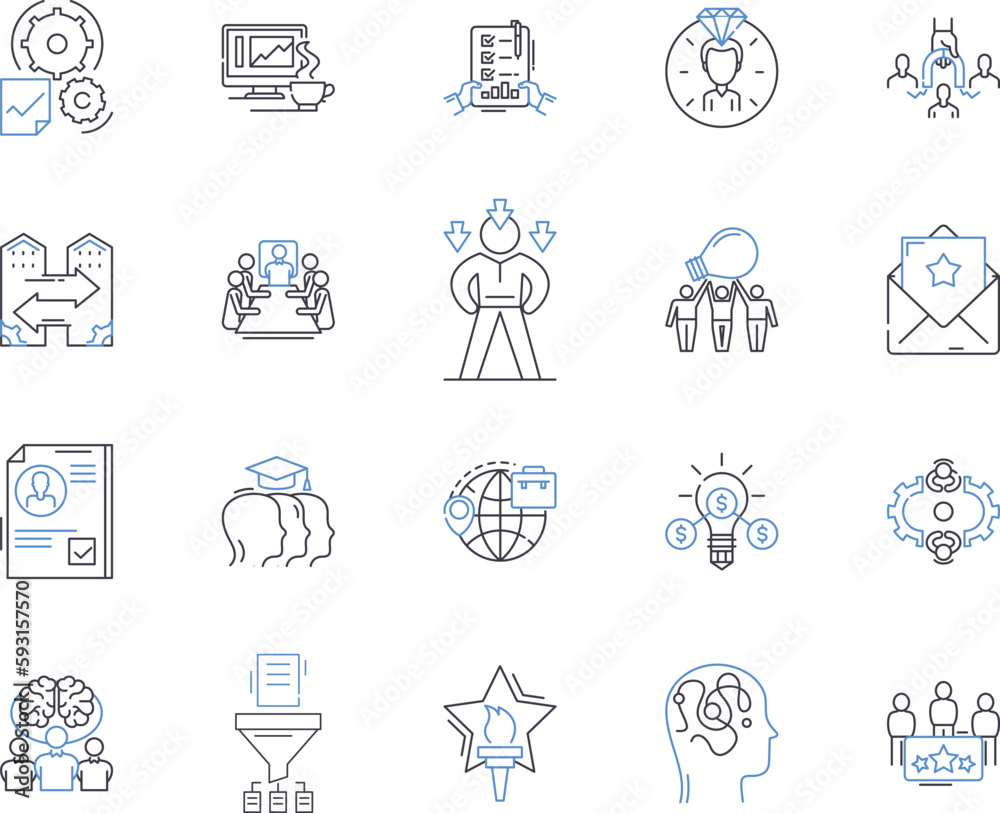Company managers outline icons collection. Executives, Directors, CEOs, Supervisors, Controllers, Officers, Coordinators vector and illustration concept set. Execs, Superintendents, Principals linear