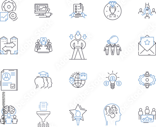 Company managers outline icons collection. Executives, Directors, CEOs, Supervisors, Controllers, Officers, Coordinators vector and illustration concept set. Execs, Superintendents, Principals linear