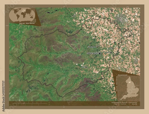 Richmondshire, England - Great Britain. Low-res satellite. Labelled points of cities photo