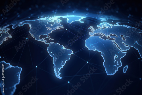 blue world map and glowing global network light  Generative AI