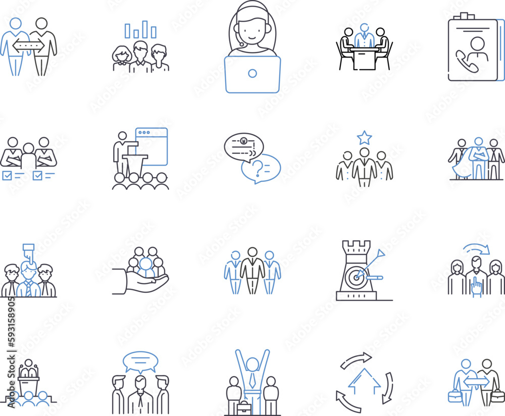 Management session outline icons collection. Manage, Workflow, Process, Efficiency, Productivity, Streamline, Automation vector and illustration concept set. Plan, Strategic, System linear signs