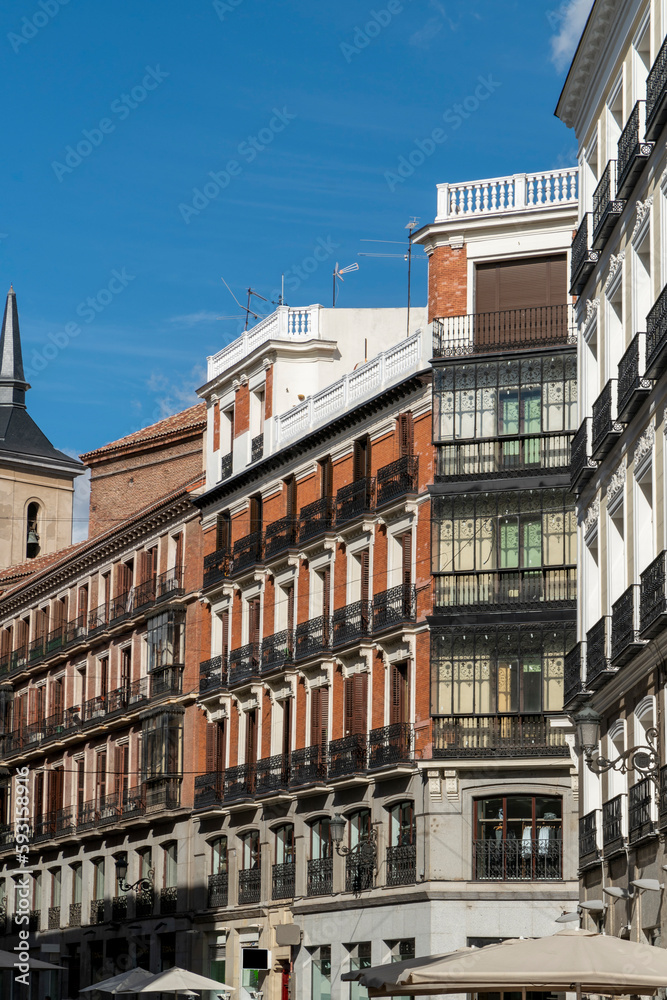 Historic buildings by puerta del sol in Madrid, Spain