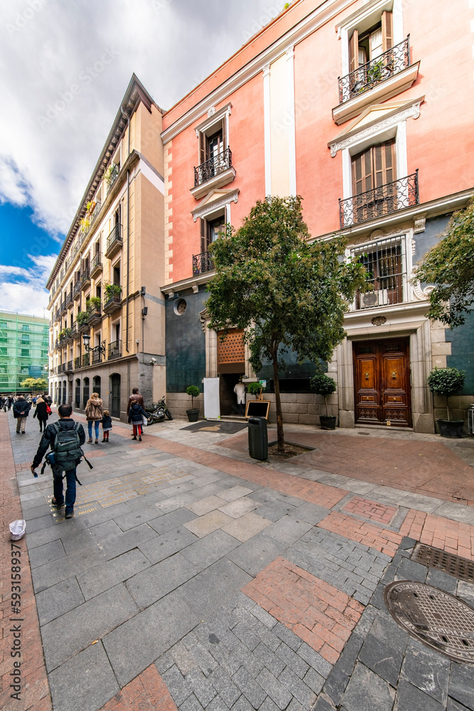 Narrow street in Madrid near Puerta del sol, Spain