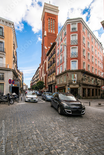 Plaza de Santa Cruz with the Church of the holy cross in Madrid Spain