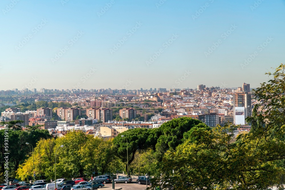 cityscape of Madrid from plaza de la armeria, Spain