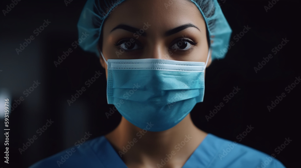 Image Generated AI. Afroamerican nurse with face mask protection, Generative AI