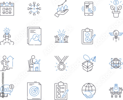 Company success outline icons collection. Profitability, Profits, Expansion, Productivity, Efficiency, Growth, Return vector and illustration concept set. Return On Investment, Market Share photo