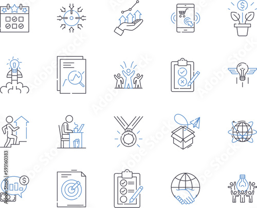 Company success outline icons collection. Profitability, Profits, Expansion, Productivity, Efficiency, Growth, Return vector and illustration concept set. Return On Investment, Market Share
