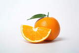 Fresh whole and sliced oranges isolated on white background. Created with Generative AI Technology