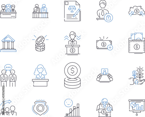 Bank legal outline icons collection. Bank, Legal, Contract, Finance, Law, Issues, Rights vector and illustration concept set. Compliance,Agreement,Rule linear signs