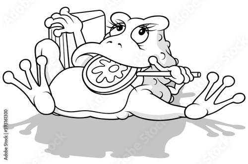 Drawing of a Lying Frog with a Lollipop in its Mouth