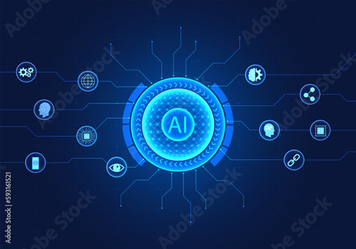 Artificial intelligence technology circle background with smart technology icons It means artificial intelligence technology that helps humans in business matters. Ideas and solutions
