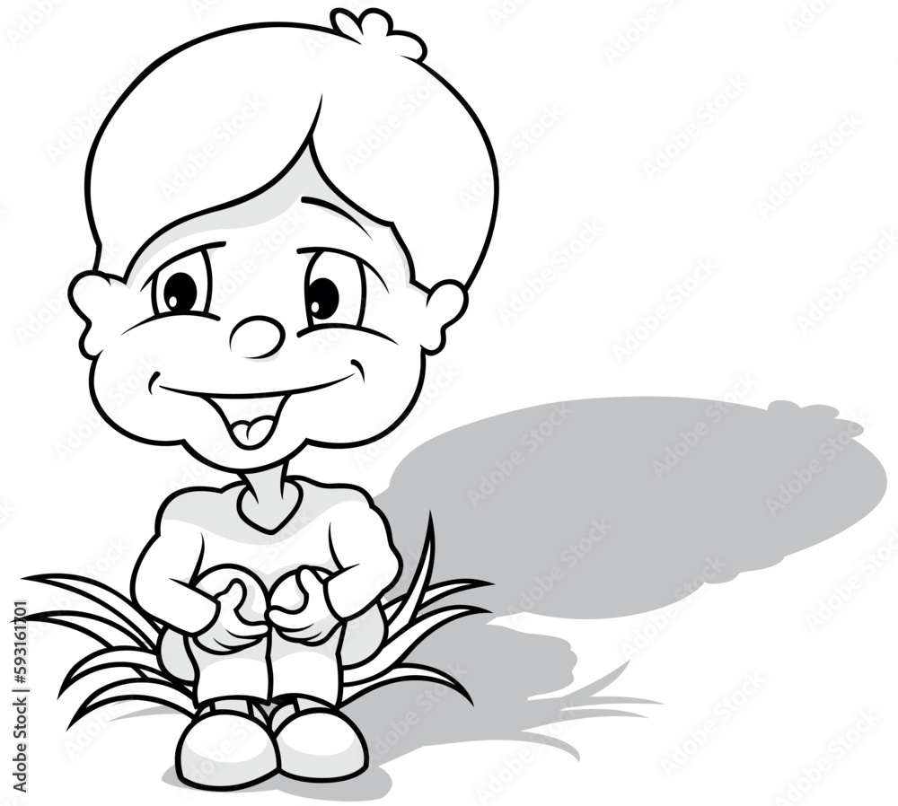 Drawing of a Dark Haired Boy Sitting in the Grass Drawing of a Dark Haired Boy Sitting in the Grass