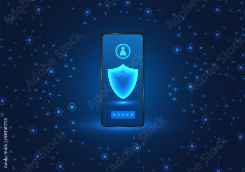 Phone is surrounded by viruses. smartphone protection technology Preventing personal data from leaking or preventing data corruption attacks is a widely used technology.