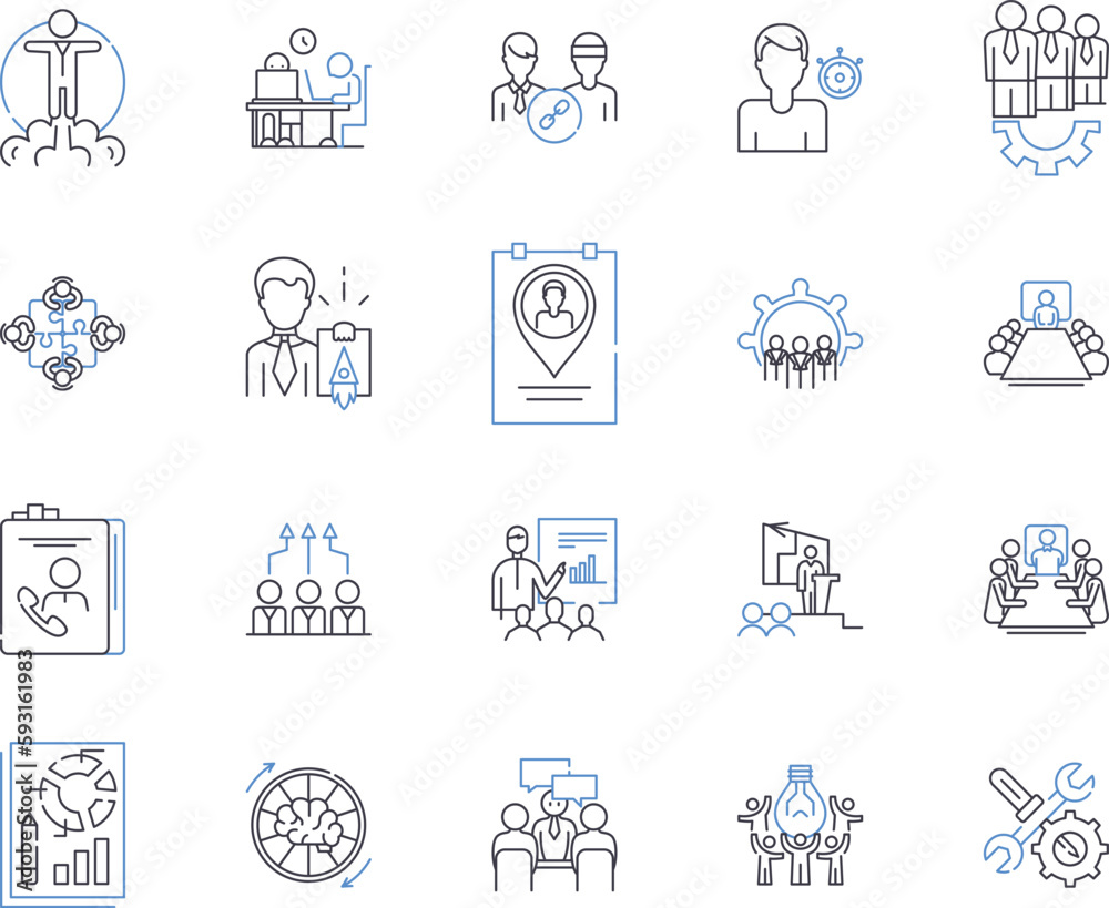 Board of Directors outline icons collection. Board, Directors, Trustees, Committee, Council, Panel, Oversight vector and illustration concept set. Conglomerate, Corporate, Executives linear signs