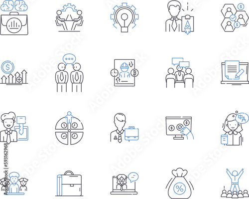 Employee productivity outline icons collection. Employee, productivity, efficiency, output, performance, advancement, promotion vector and illustration concept set. motivation, satisfaction