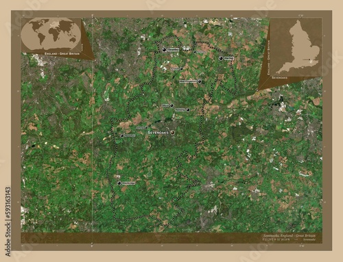 Sevenoaks, England - Great Britain. Low-res satellite. Labelled points of cities photo