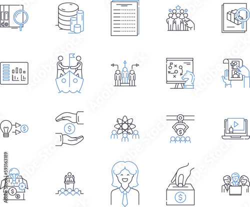 Financial profits outline icons collection. Profits, Financial, Earnings, Gains, Revenue, Profitably, Yield vector and illustration concept set. Revenues, Profitability, Investment linear signs