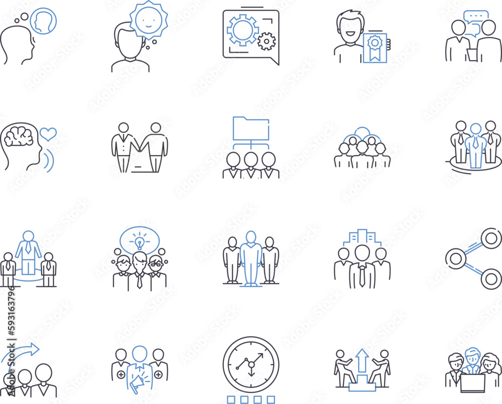 Team management outline icons collection. Teamwork, Cooperation, Organization, Leadership, Planning, Processes, Communication vector and illustration concept set. Delegation, Coordination Team management outline icons collection. Teamwork, Cooperation, Organization, Leadership, Planning, Processes, Communication vector and illustration concept set. Delegation, Coordination
